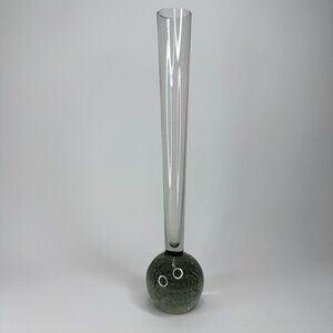Vintage MCM Handblown Glass Bud Vase Controlled Bubble Smoky Gray 9.5"X2" Flower
